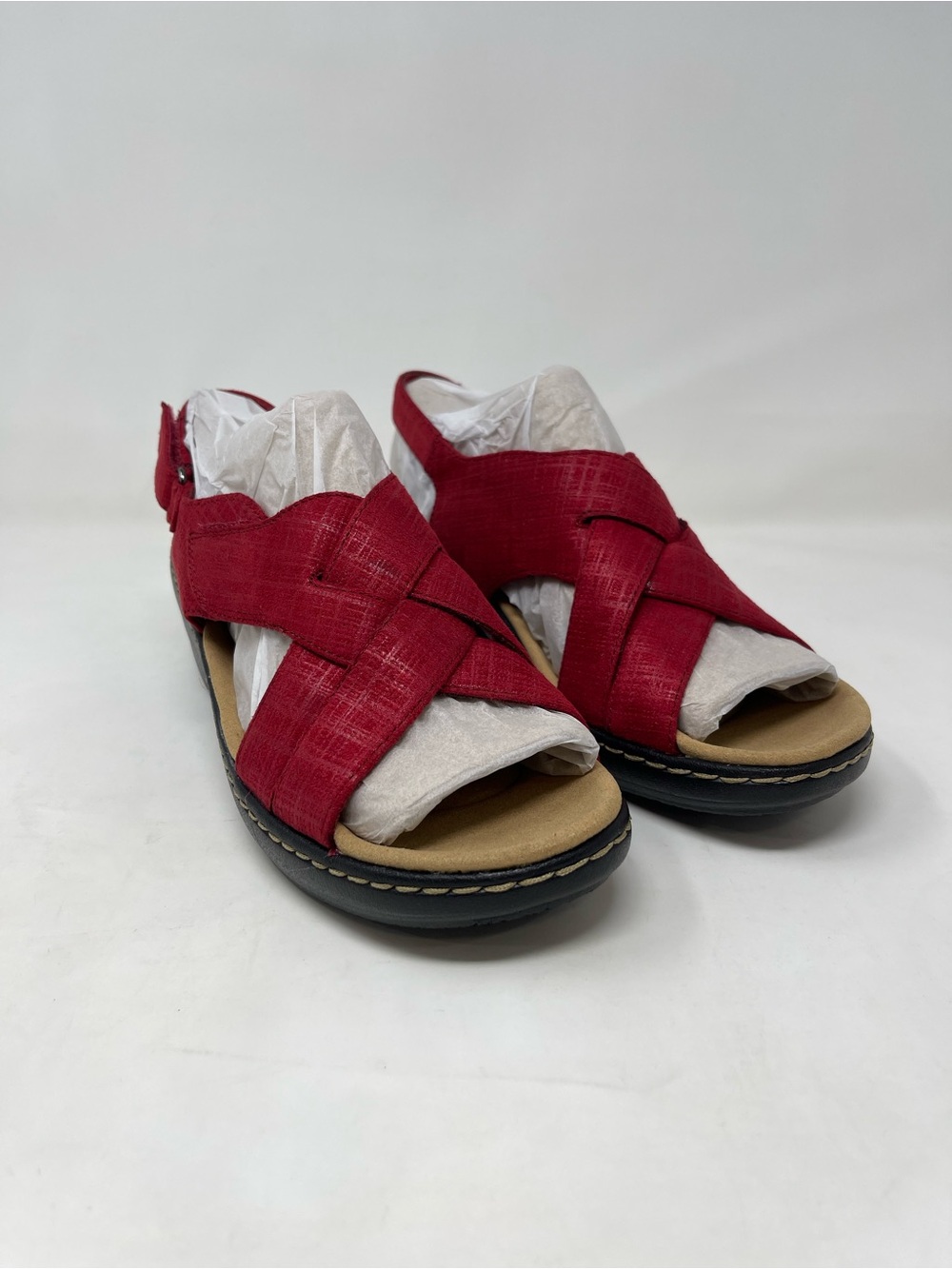 Clarks Red Crossband Wedge Sandals